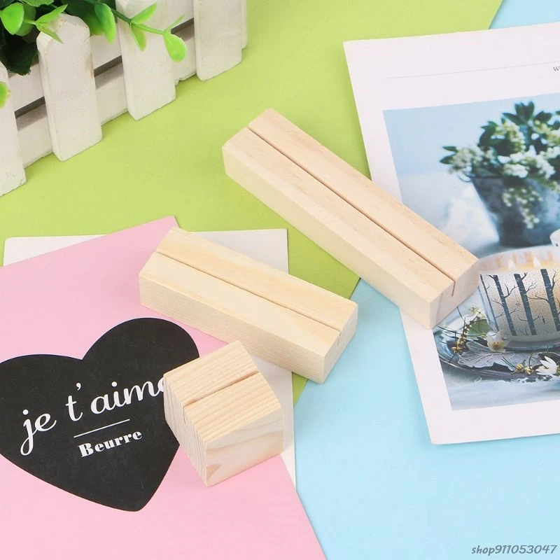 

Free Shipping 1PC Bevel Natural Wood Memo Clips Photo Holder Clamps Stand Card Desktop Message Crafts Bracket Support Wholesales