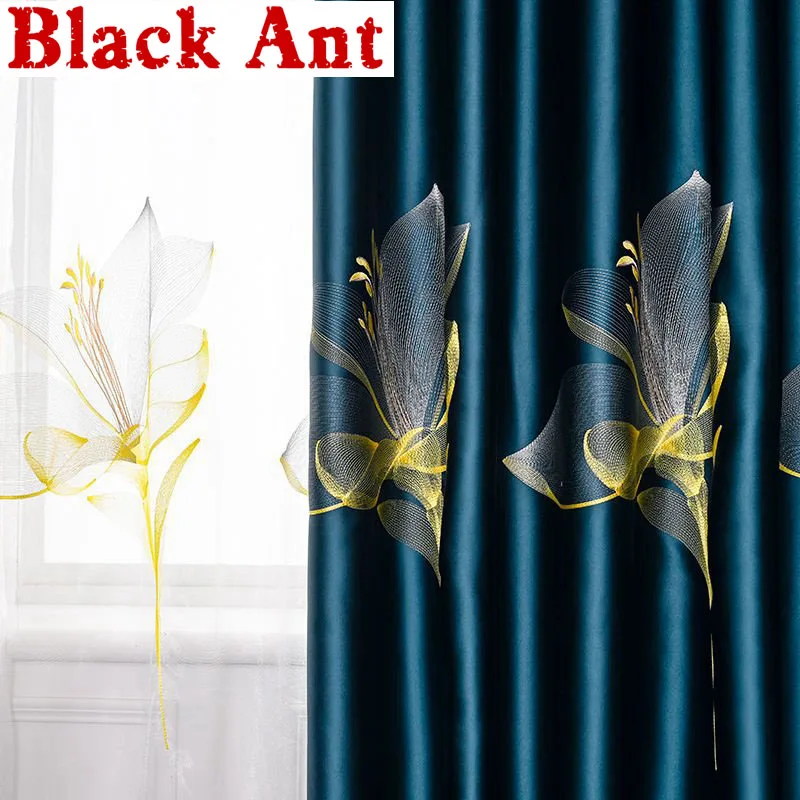 

Luxurious Lily Embroidered Curtains Tulle For Living Room Bedroom Villa Royal Satin 95% Physical Blackout Window Drapes X777F