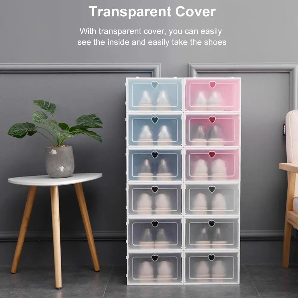 

6PCS/Set Stackable Shoe Storage Box Foldable Need to be Assembled Clear Plastic Shoe Organizer