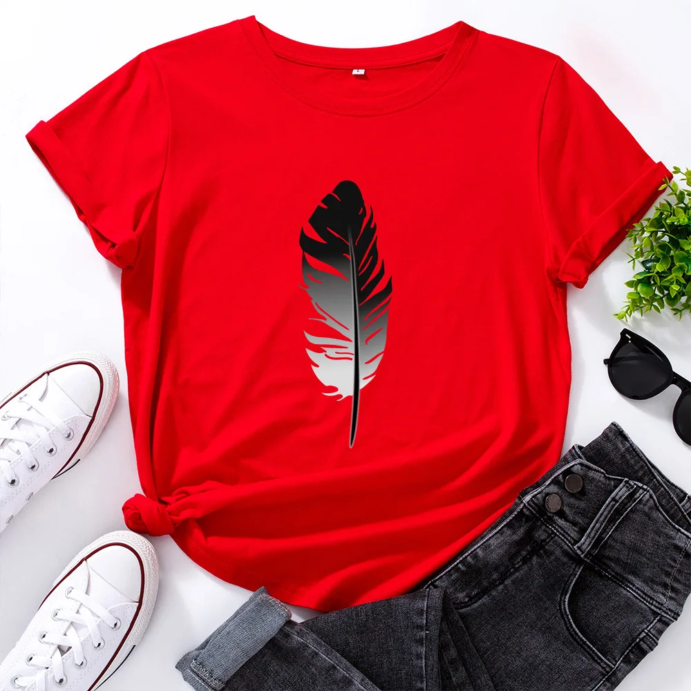 

Summer Women T Shirt Cotton Plus Size S- 5XL Feather Graphic Tees Loose Tops O-Neck Casual T-Shirts Female