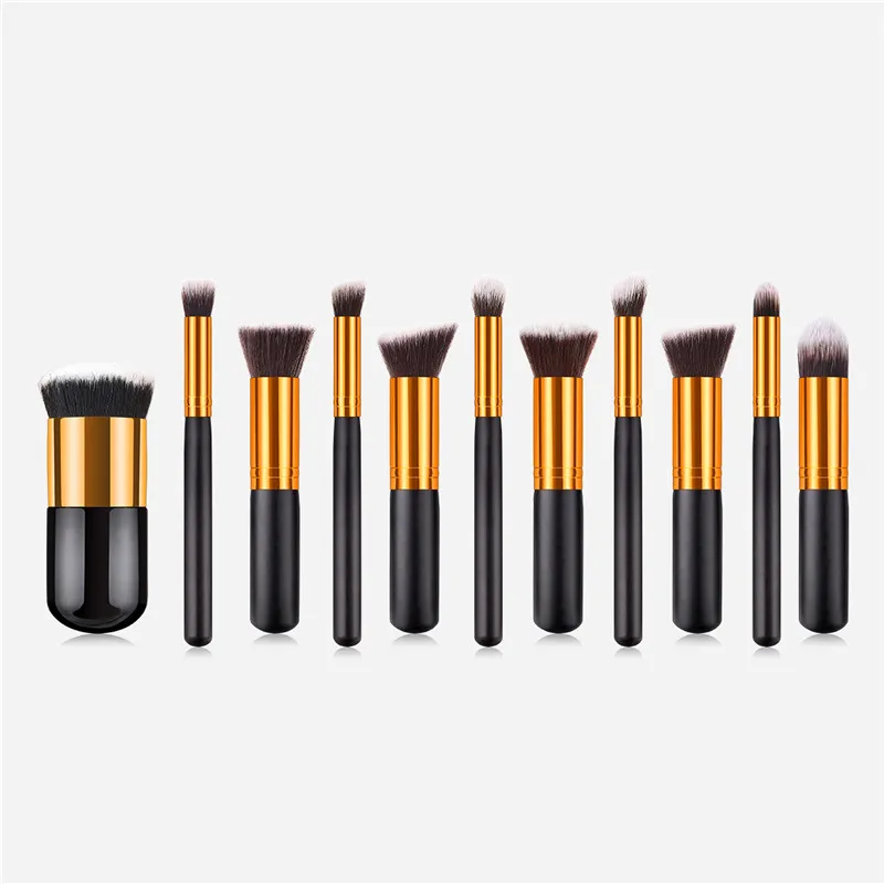 2019 New 10 Makeup Brush Set Black Gold Five Big Small Mini + Chubby Pier Tools | Красота и здоровье