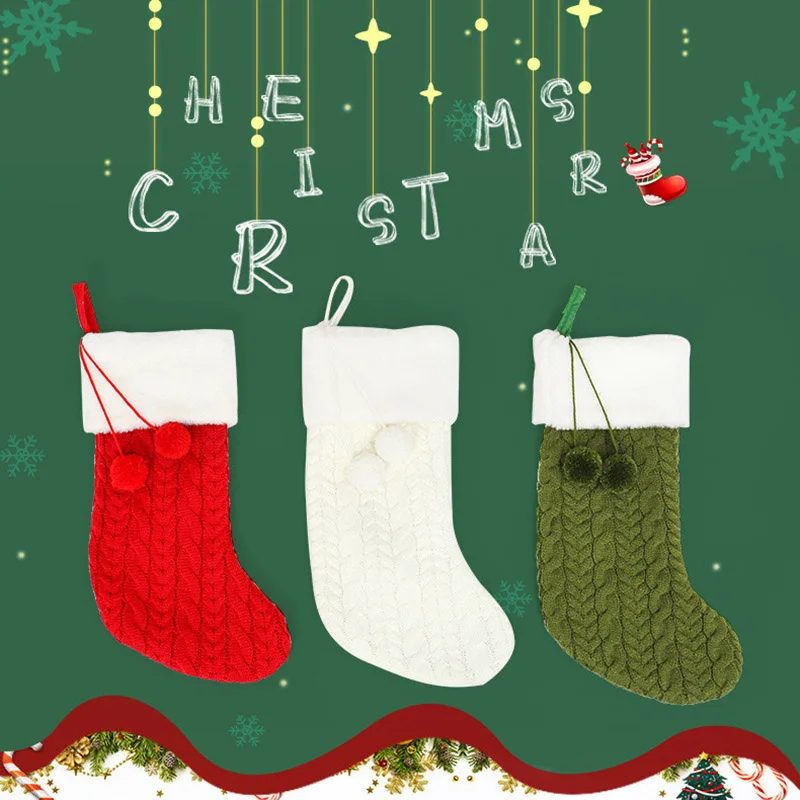 

1pc Christmas Knitted Stockings Decor Santa Claus Festival Gift Pocket Candy Bag Fireplace Xmas Tree Hanging Ornaments Decor