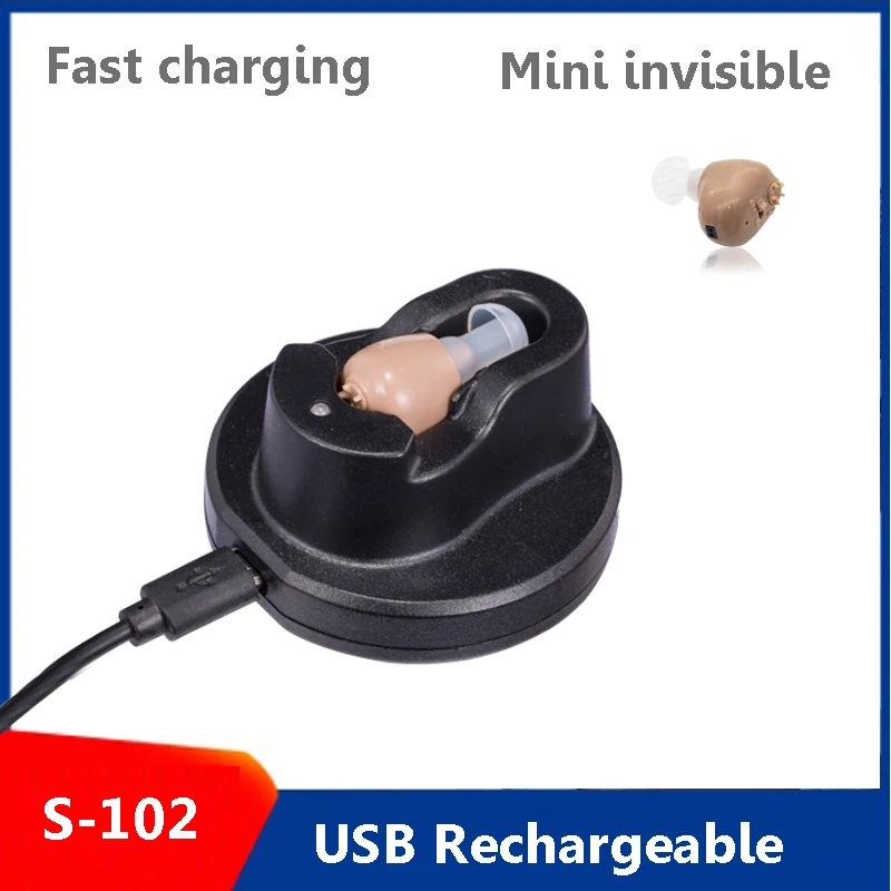 

S-102 Mini Hearing Aid Rechargeable Hearing Device ITE Ear Hearing Aids for The Elderly Audifonos Sound Amplifier for Deafness