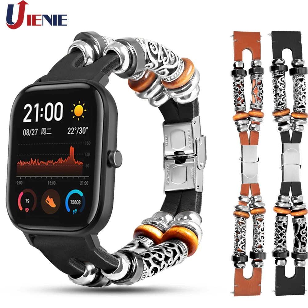 

Leather Strap Watchband for Xiaomi Huami Amazfit GTS 2 / Gtr 42mm /Bip Lite Smart Watch Bracelet Vintage Replacement Wristband