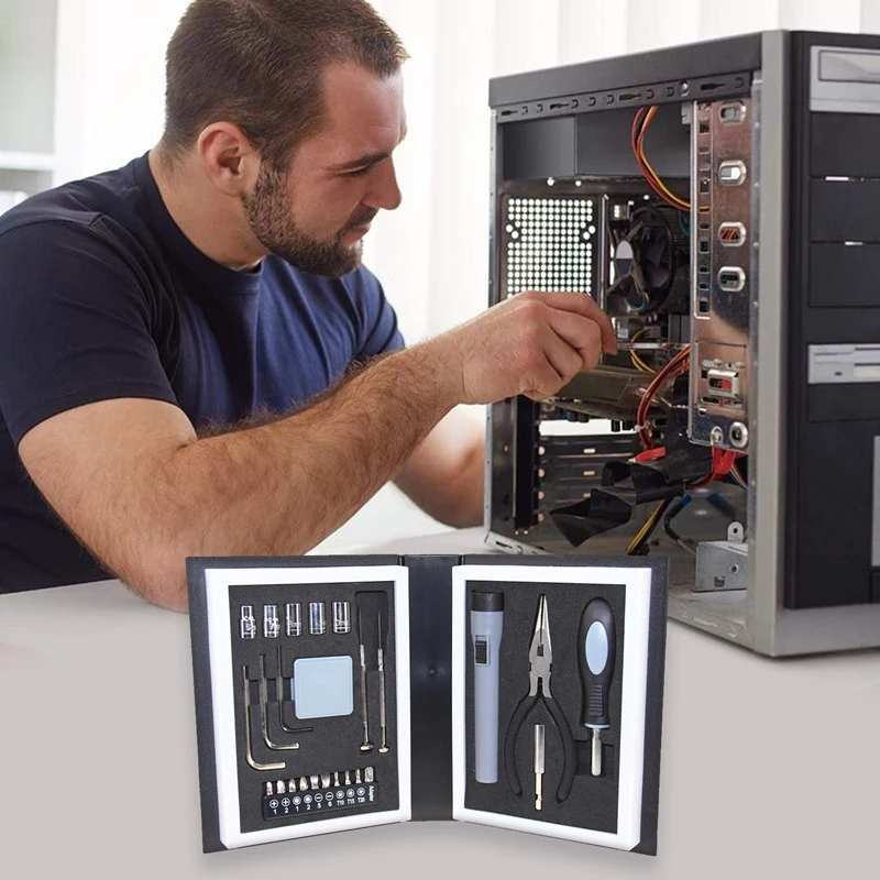 

25-In-1 Book Shape Tool Set Household Hand Tool Box Repair Kit Include Screwdriver Bits Pliers Tape Measure Tools