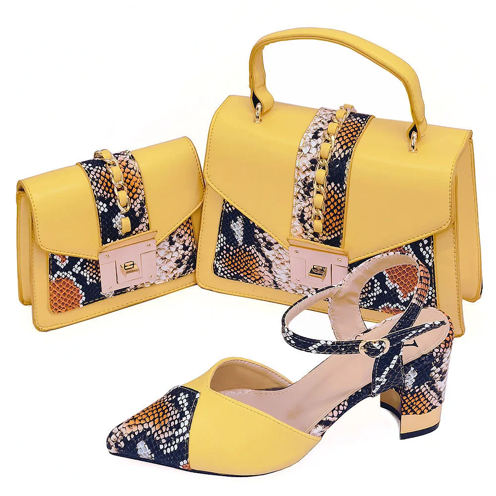 

Wonderful Yellow Heel 7.5CM Women Shoes Match Handbag And Purse Animal Prints African Dress Pumps set CR676