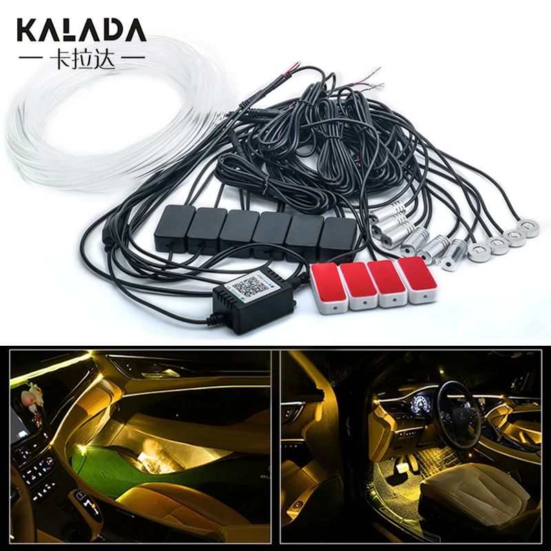 

Светодиодная лента RGB для салона автомобиля, неоновое украшение, атмосферсветильник, декоративная лампа для приборной панели автомобиля