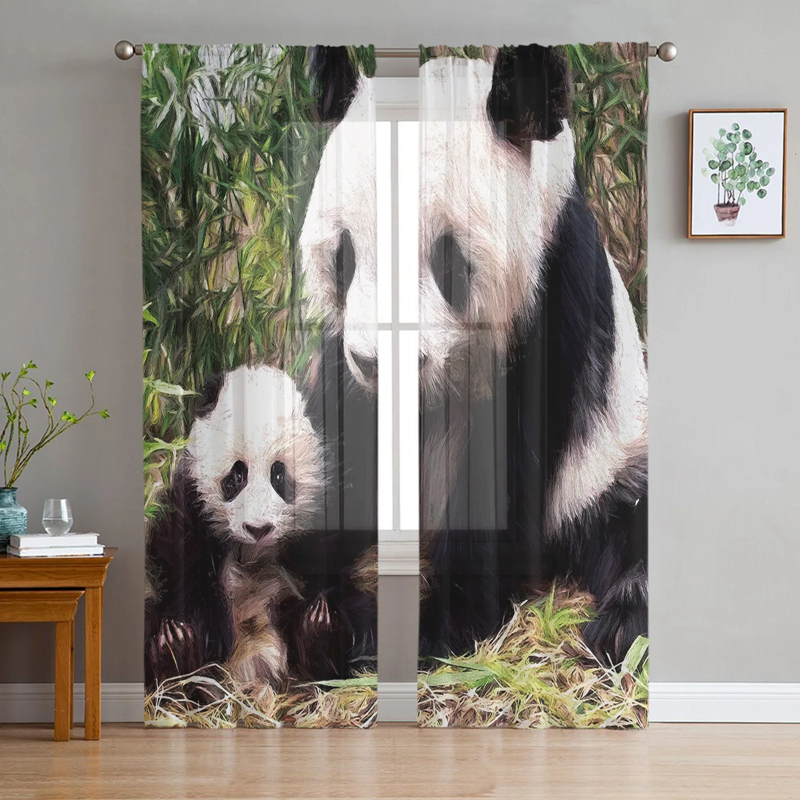 

Wild Animal Panda Tulle Curtains for Living Room Decoration Modern Chiffon Sheer Voile Kitchen Bedroom Window Curtain