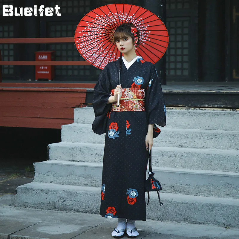 Japanese Traditional Kimono with Obi New Design Vintage National Kimono Original Yukata Dress Performance Dance Costumes