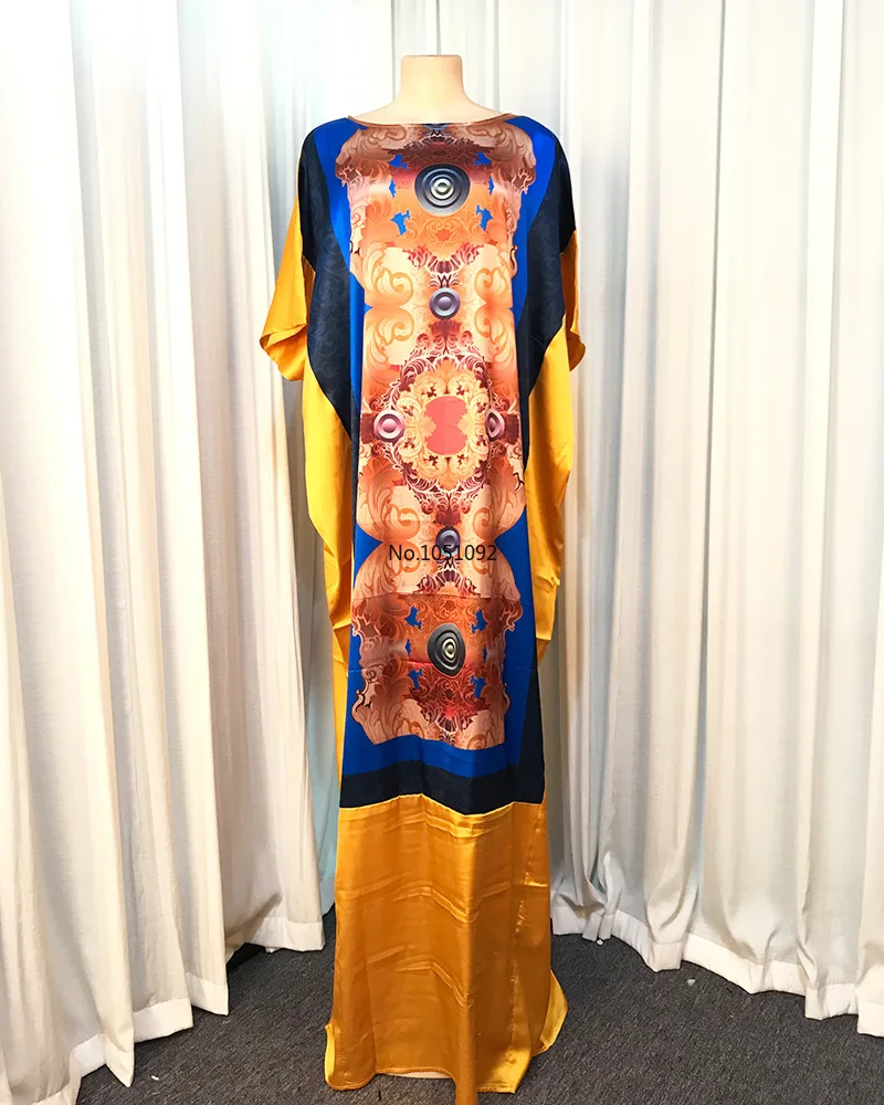 Шелковое платье с принтом Дашики в африканском стиле мусульманское рукавом