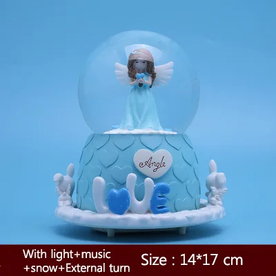 Blue L Мультяшный Ангел девочка Снежный шар хрустальный шар вращающаяся музыкальная шкатулка Рождественское украшение для дома украшение дома аксессуары - Цвет: Blue L