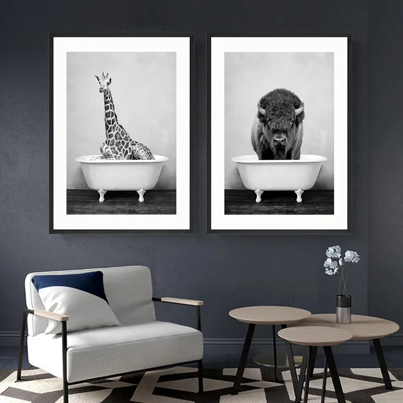 Абстрактное животное Ванна Купание плакат слон жираф украшение для гостиной