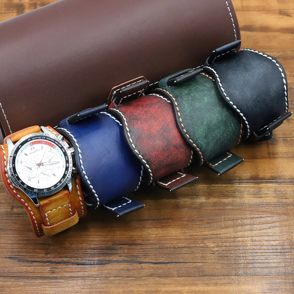 Cow Leather Watch Strap 20mm 22mm 24mm Yellow Green Blue Red Black Color Bracelet WristBand for Men Watch Accessories