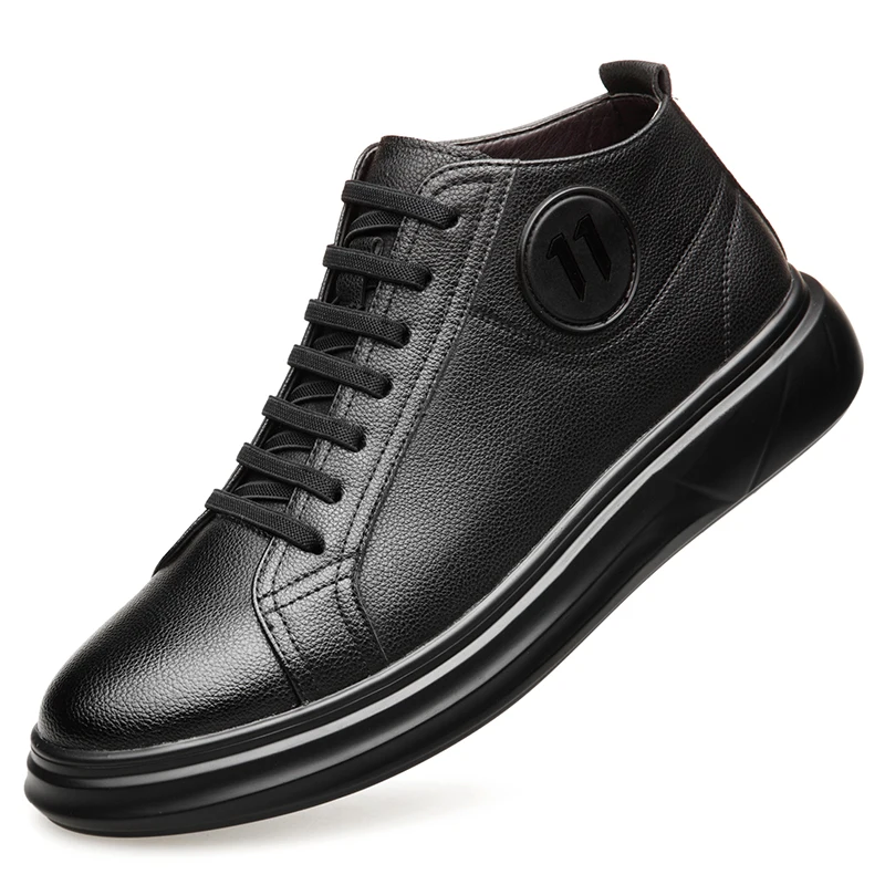 Мужские зимние ботинки JUNJARM черные теплые на плоской подошве с высоким