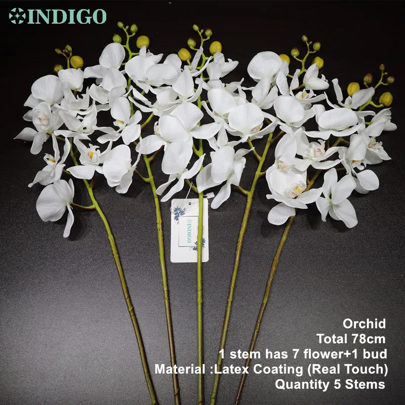 

5Pcs Orchid Flower Real Touch Phalaenopsis Latex Coating Flower Wedding Party Fake Flower Butterfly Flower Interior Trim INDIGO