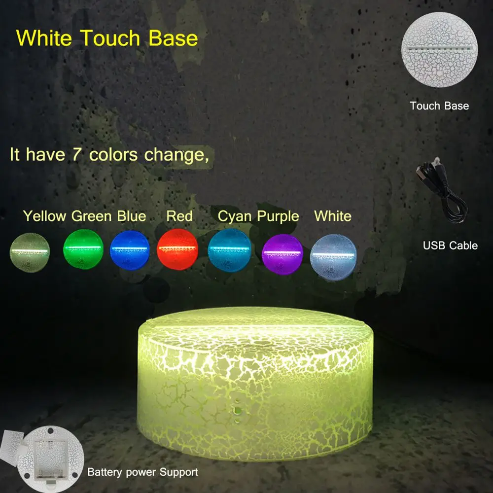 white base touch Принт Бэтмен атмосфера 3D USB светодиодный светильник рисунок красочное украшение ночник креативный домашний декор Ночная лампа лава lampara - Испускаемый цвет: white base touch