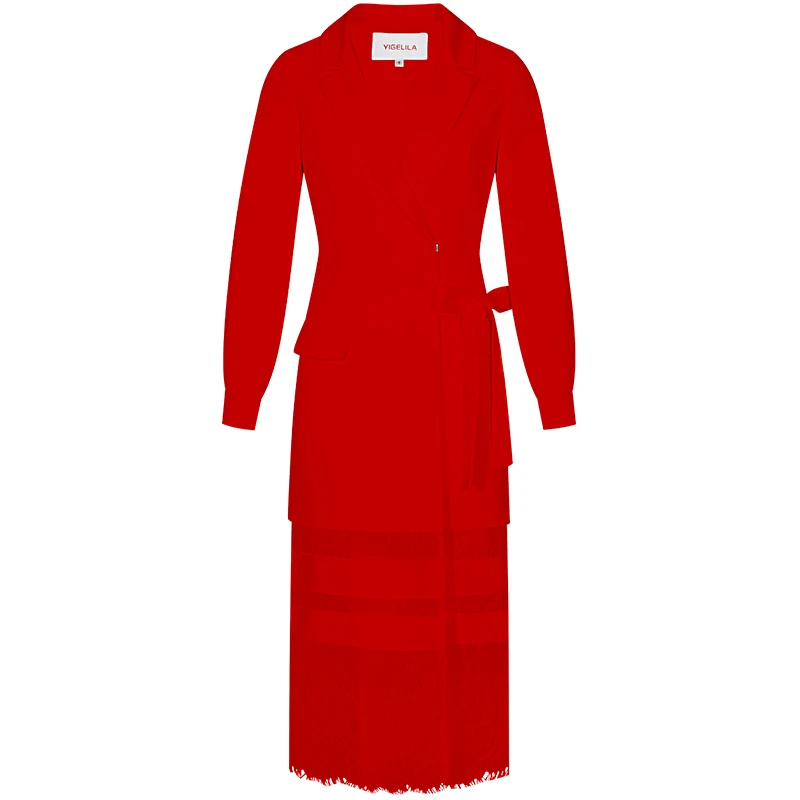 YIGELILA модное высококачественное красное платье с отложным воротником длинными