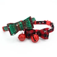 christmas cat collar with bell kitten double layer bowknots pet adjustable christmas pet collar for xmas gift