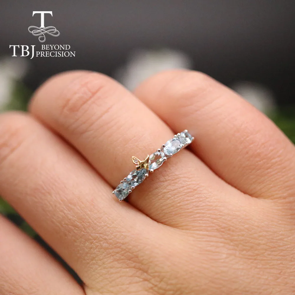 Женское кольцо из белого золота 585 пробы TBJ с аквамарином овальной формы размером