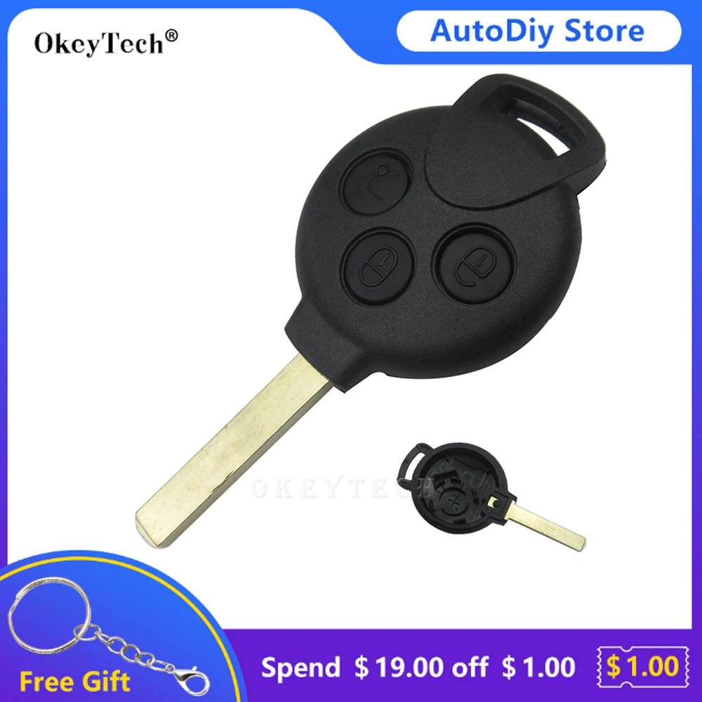 

Okeytech 3 Buttons Remote Car Key Shell Replacement For MERCEDES For Benz Smart City Coupe Cabrio Crossblade Fortwo Roadster