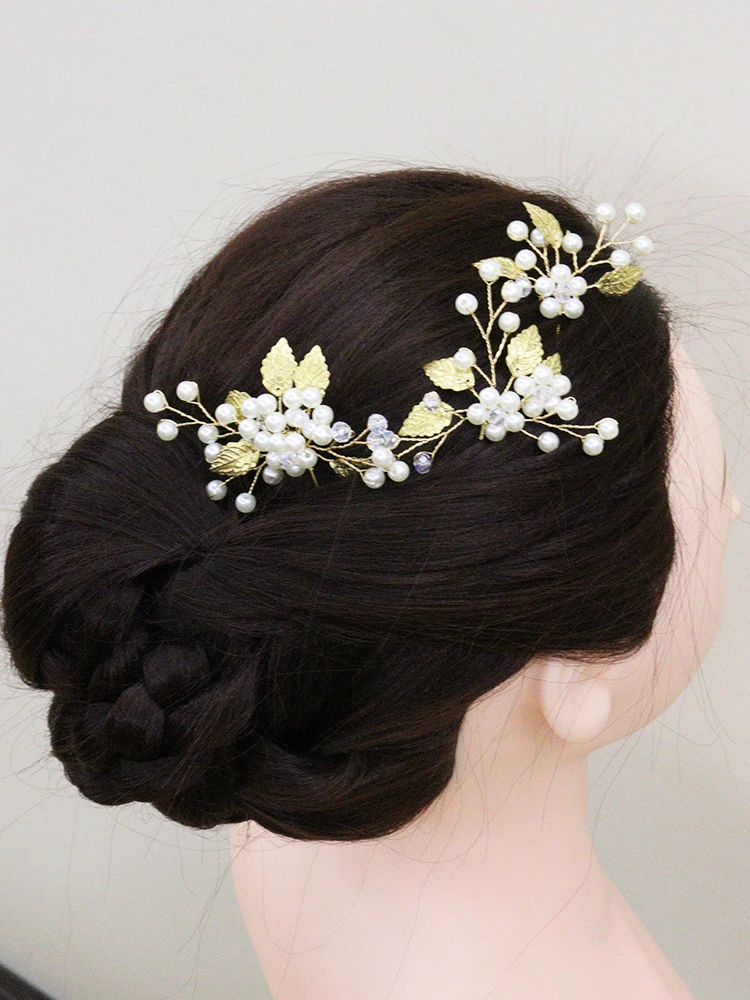 Винтаж сусальное золото свадебные заколки для волос ручной работы с жемчужной