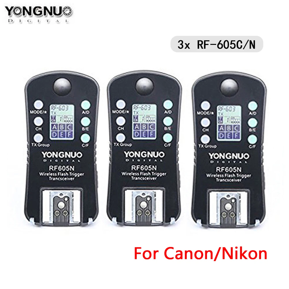 3 шт. Светодиодная лампа для видеосъемки YONGNUO RF 605C RF605C RF605N 605N Беспроводной триггер