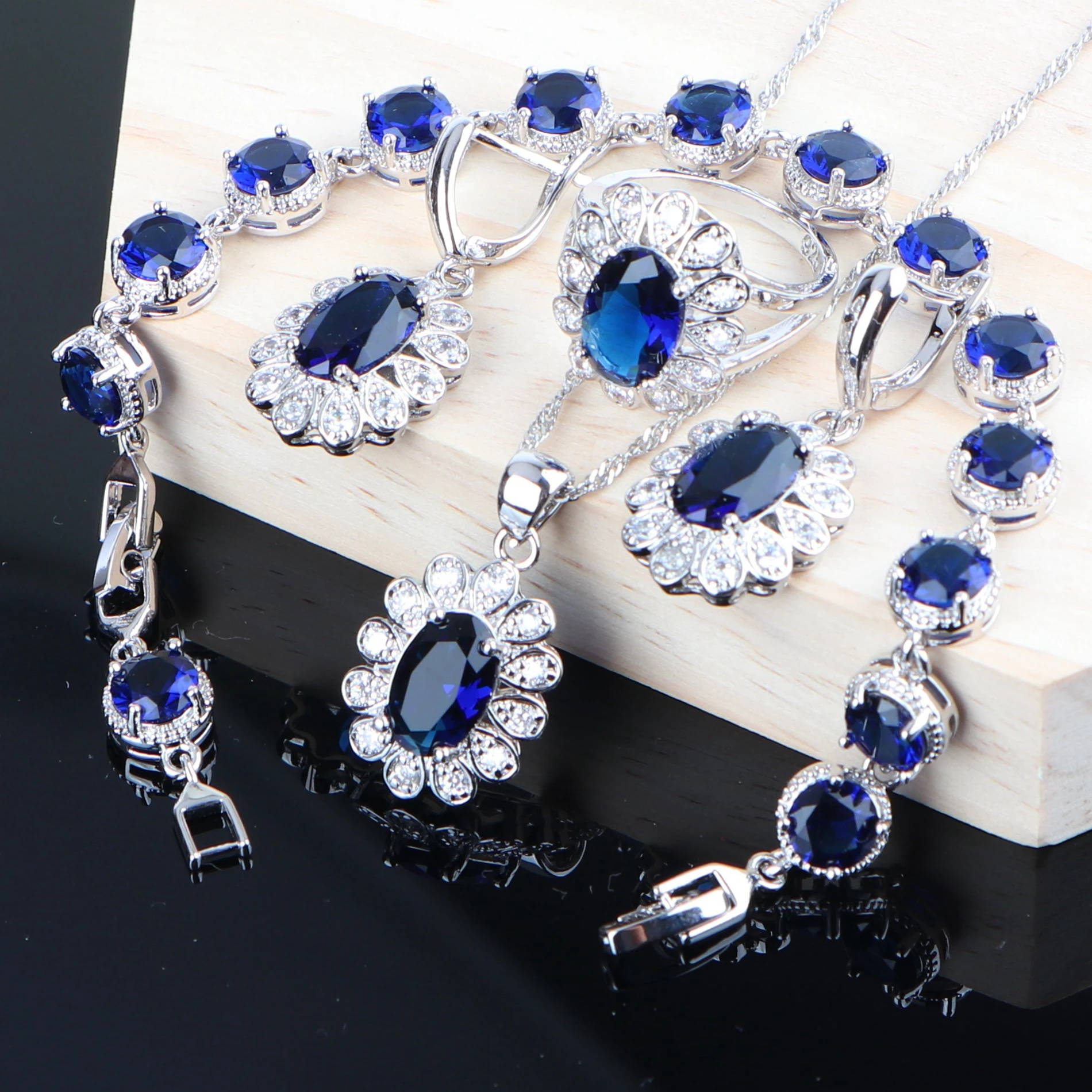 Женские свадебные ювелирные наборы из стерлингового серебра 925 пробы с синим