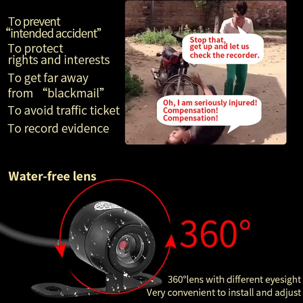 Видеорегистратор для мотоцикла 1080P HD с двумя объективами и функцией ночного