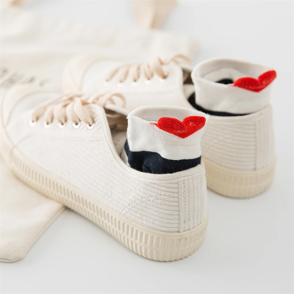 

3 Pairs Lot Cotton Women Socks Female Casual Boat 3D Pack Harajuku Unicron Love Red Heart Invisiable Funny Girl Ankle Sock Set