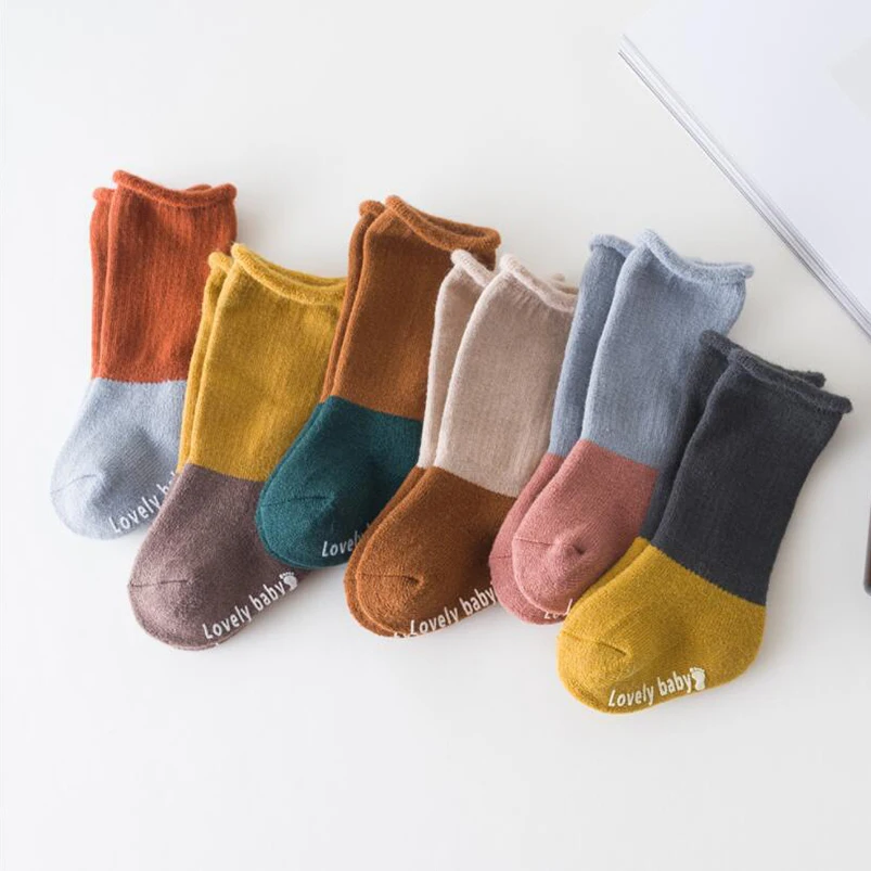 Vintage hit color toddler boys socks thick velvet cotton infant baby boots warm children for girls anti-slip | Детская одежда и