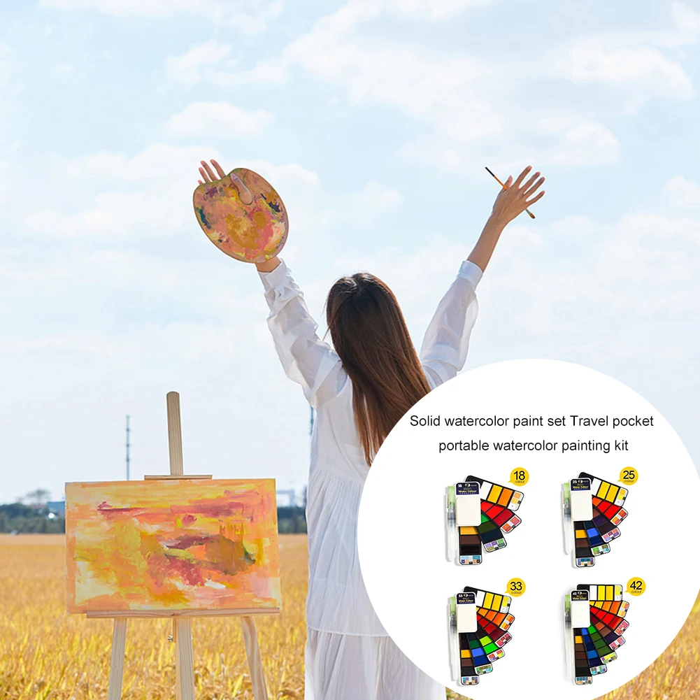 

Foldable Drawing Water Color Pigment Portable Solid Pigment Watercolor Paints 18/25/33/42 Colors Solid Watercolor Paint