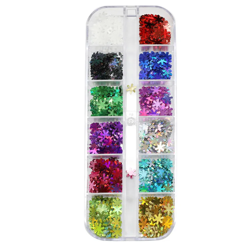 

1 Box Holographic Xmas Snowflakes Nail Sequins Flakes 3D Nail Art Glitter Laser AB Silver Paillette Manicure Decoration