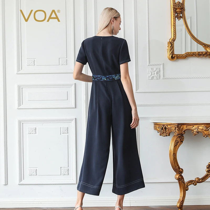 VOA 100% тяжелые шелковые комбинезоны с завышенной талией туника летний женский