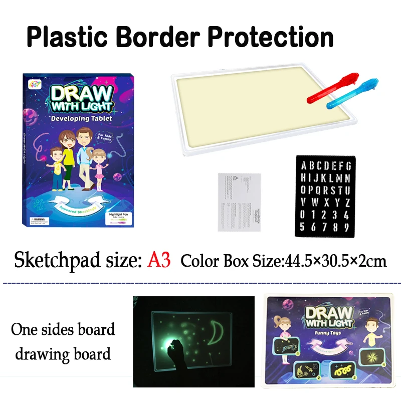 

A3 A4 A5 Magic Luminous Drawing Board Draw with Light-Fun Sketchpad Board Fluorescent Pen Russian English Light Up Draw Kids Toy