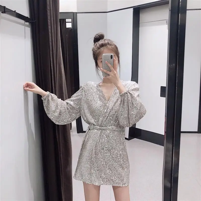 Женское платье с длинными рукавами элегантные вечерние платья блестками