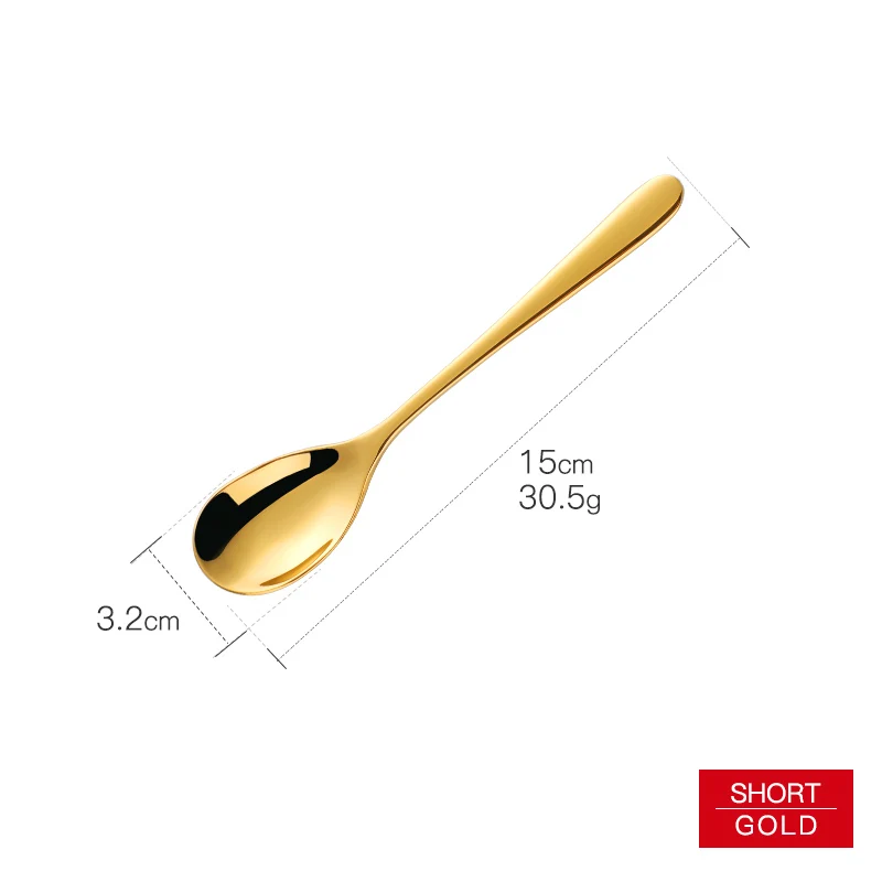 gold Короткая ручка из нержавеющей стали, ложка для льда, красочные кухонные холодные напитки, фруктовые смешивающие ложки для кофе, мороженого, небольшой десертный совок, 1 шт - Цвет: gold