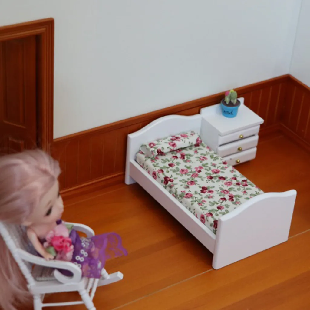 1:12 кукольный домик мебель мини ребенок Деревянный принт миниатюрная кровать
