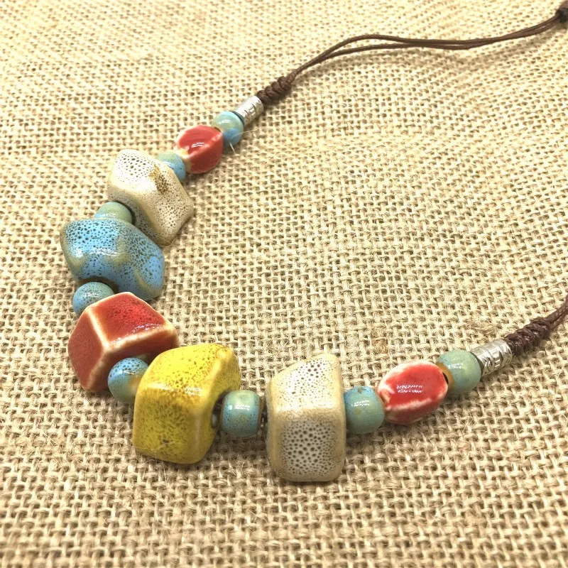 Модные украшения ручная работа керамические шарики веревка цепь ожерелье