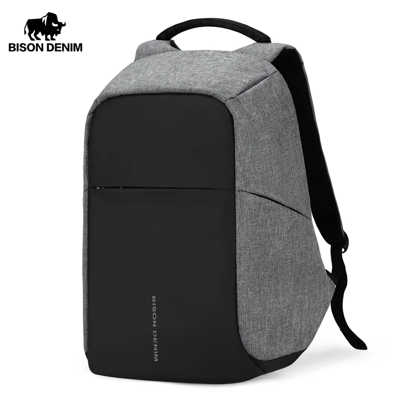 BISON DENIM USB зарядка анти вор рюкзак мужской для отдыха путешествий школьные сумки