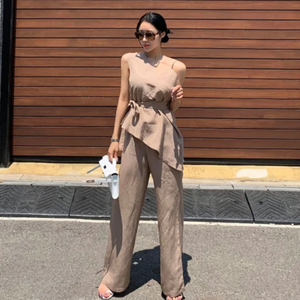 Женский элегантный официальный хлопковый льняной костюм на одно плечо 2020