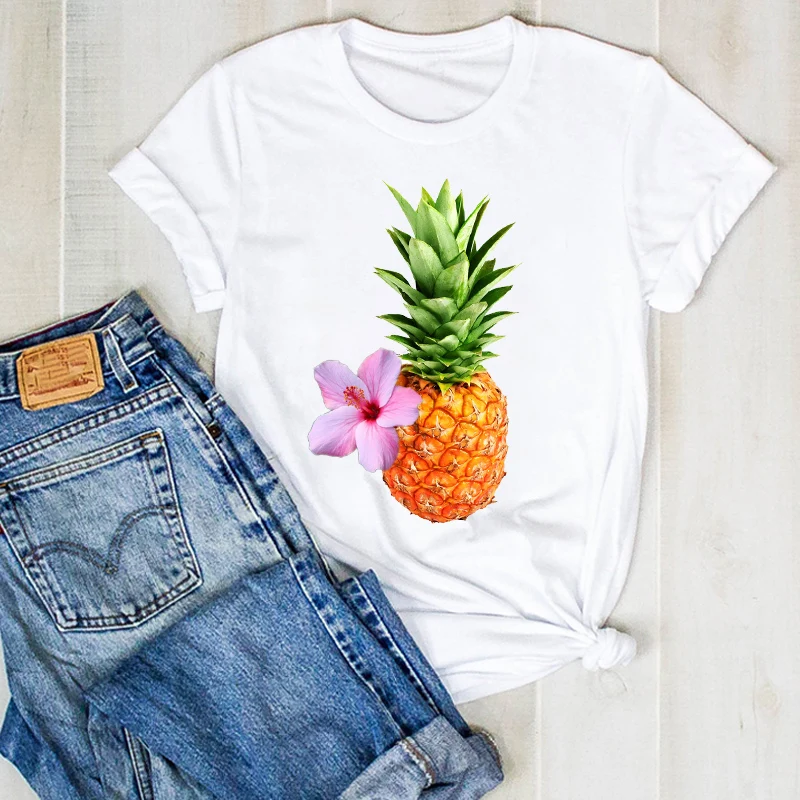 

Women Pineapple Cartoon Sweet 90s Print Fruit Beach Ladies Summer T Tee Tshirt Womens Female Top Shirt Clothes Graphic T-shirt