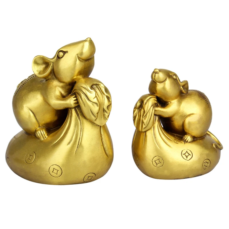 Китайская Статуэтка фэн-шуй латунная мыши на денежном мешке крыс статуэтка