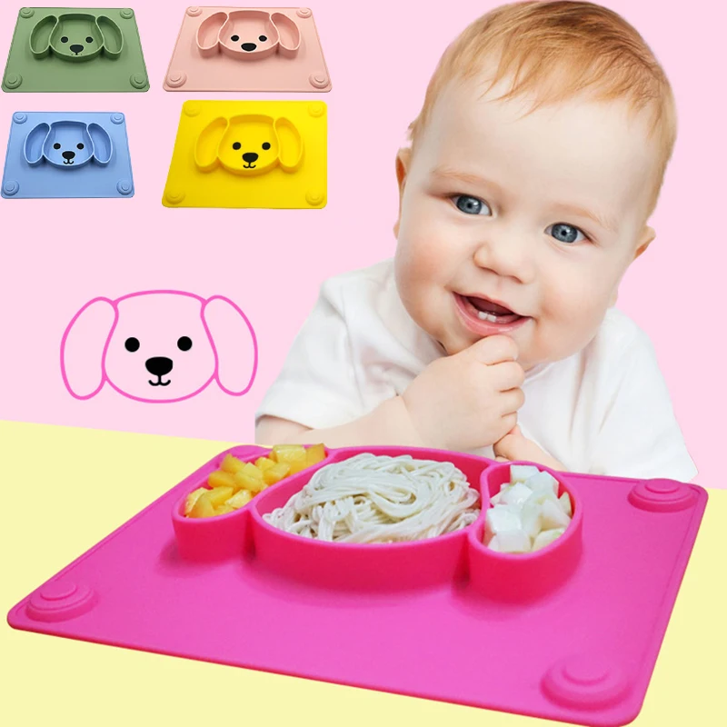 

Silicone Bowl for Baby Feeding Teether Baby Toys 0-12 Months Dog Cartoon Feeding Sets Baby Tableware Baby Plate set BPA Free