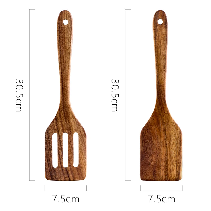 

BalleenShiny Food Grade Wooden Spatula Set Of 2 Non-stick Cookware Slotted Spatula Healthy Environmentally Home Kitchen Tools