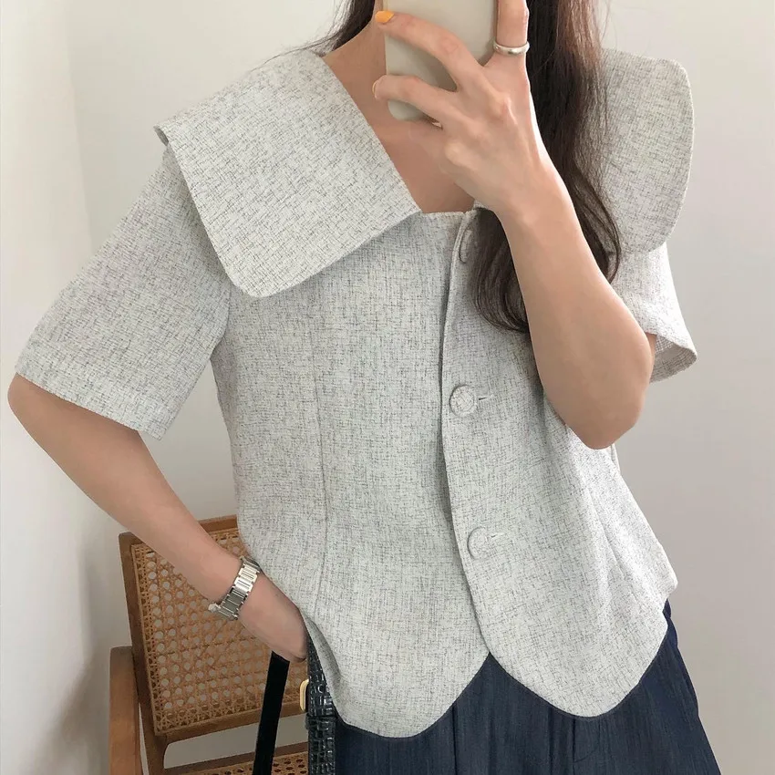 Женские куртки 2021 летний корейский Ретро-кукла воротник три пуговицы свободные