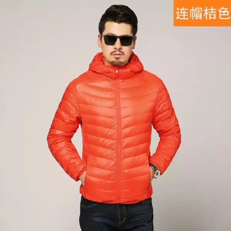 AECU New Men White Duck Down Jacket  Portable Hooded Down Coat Ultralight Men Winter Coat Warm Thermal Down Parkas