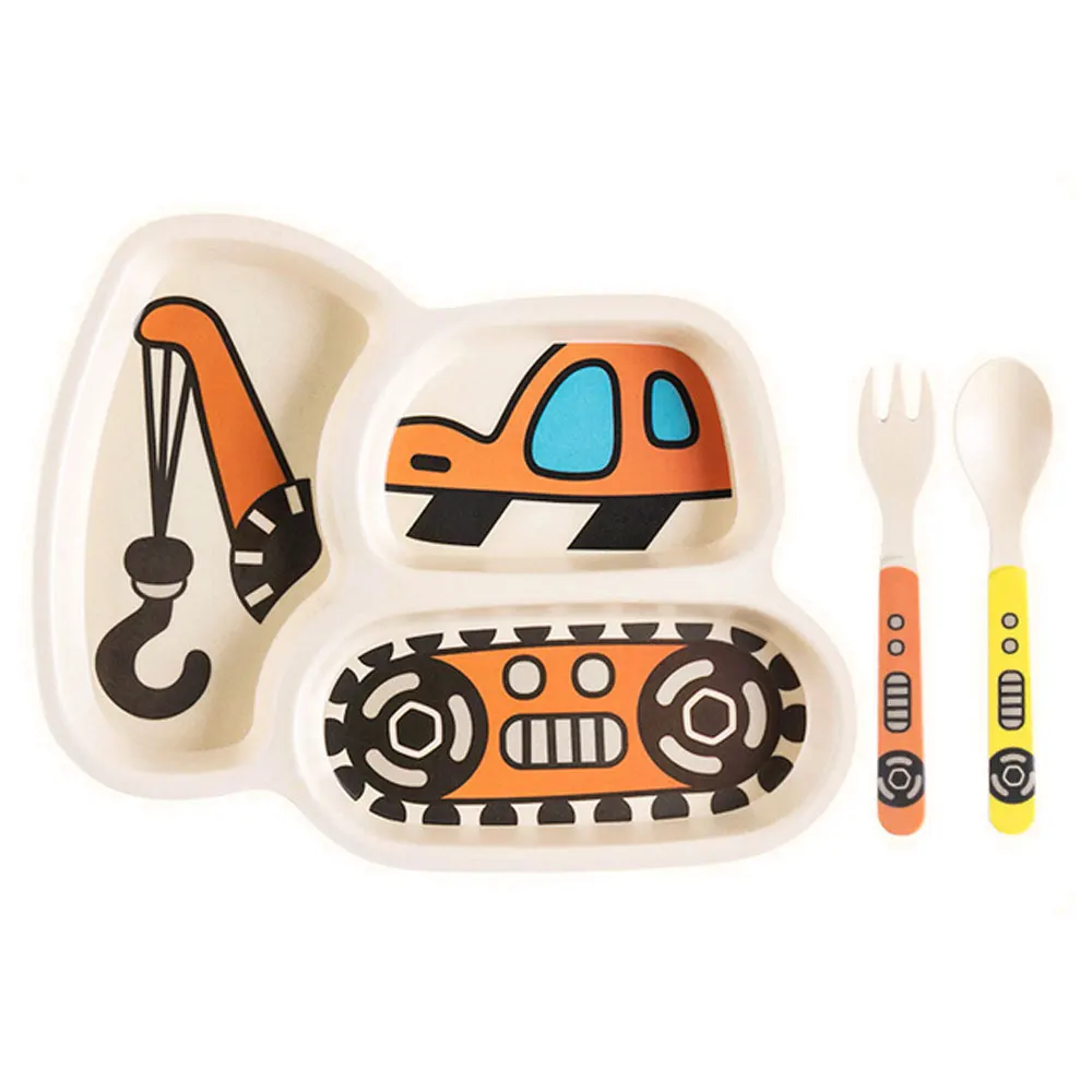 crane 3pcs/set Cartoon Car Plate Fork Spoon Dinner Plates Set Dishes Divided Compartment Plates Tableware for Kids Toddlers Children - Цвет: crane