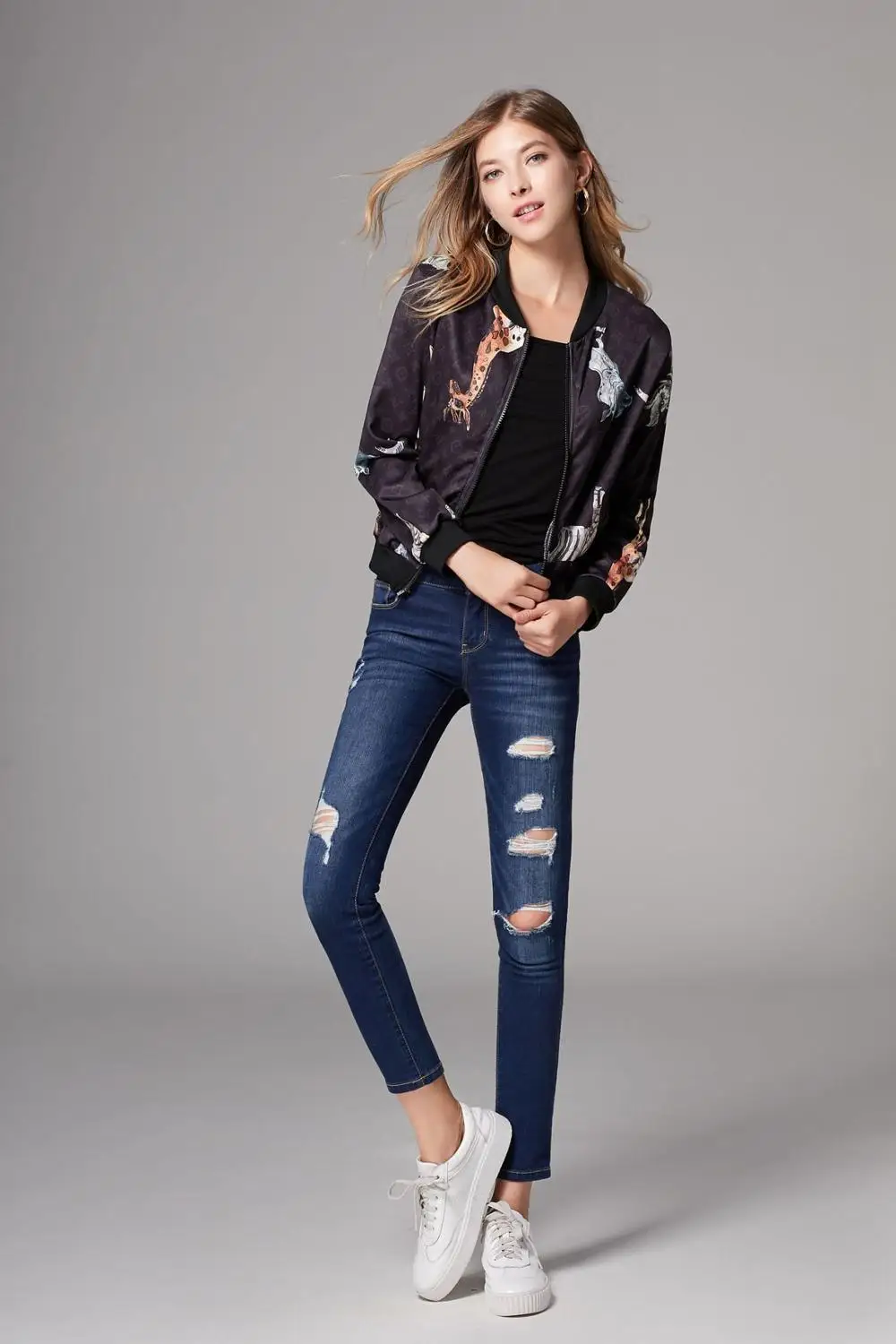 Женские куртки с длинным рукавом повседневные высокого качества принтом зима