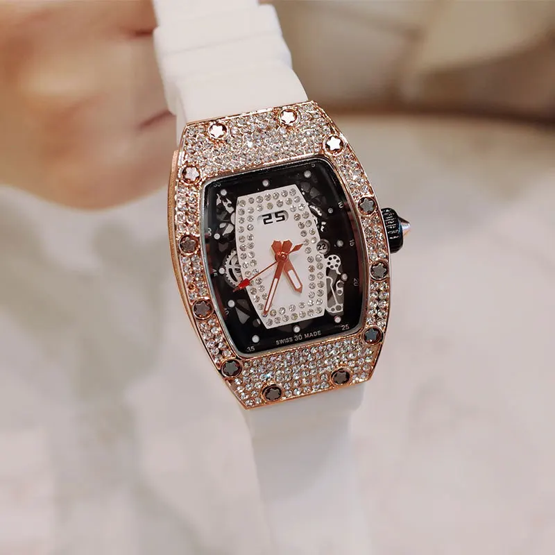

Diamond Luxury Famous Brand Ladies Quartz Watch Trend Fashion Silicone RM Style Girl Gift Woman Watch reloj hombref