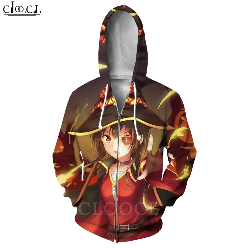 Толстовка Megumin Konosuba с капюшоном аниме на молнии для девушек модная повседневная